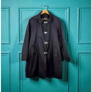 London Fog Black Hooded Trench Coat with Metal Clasp Closure 1X
